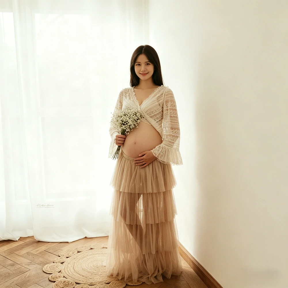 2 Pcs Set Maternity Photography Clothing Sexy V-Neck Top & Tiered Skirt Pregnancy Gown Elegant Pregnant Women Photo Shoot Props
2 Pcs Set Maternity Photography Clothing Sexy V-Neck Top & Tiered Skirt Pregnancy Gown Elegant Pregnant Women Photo Shoot Props