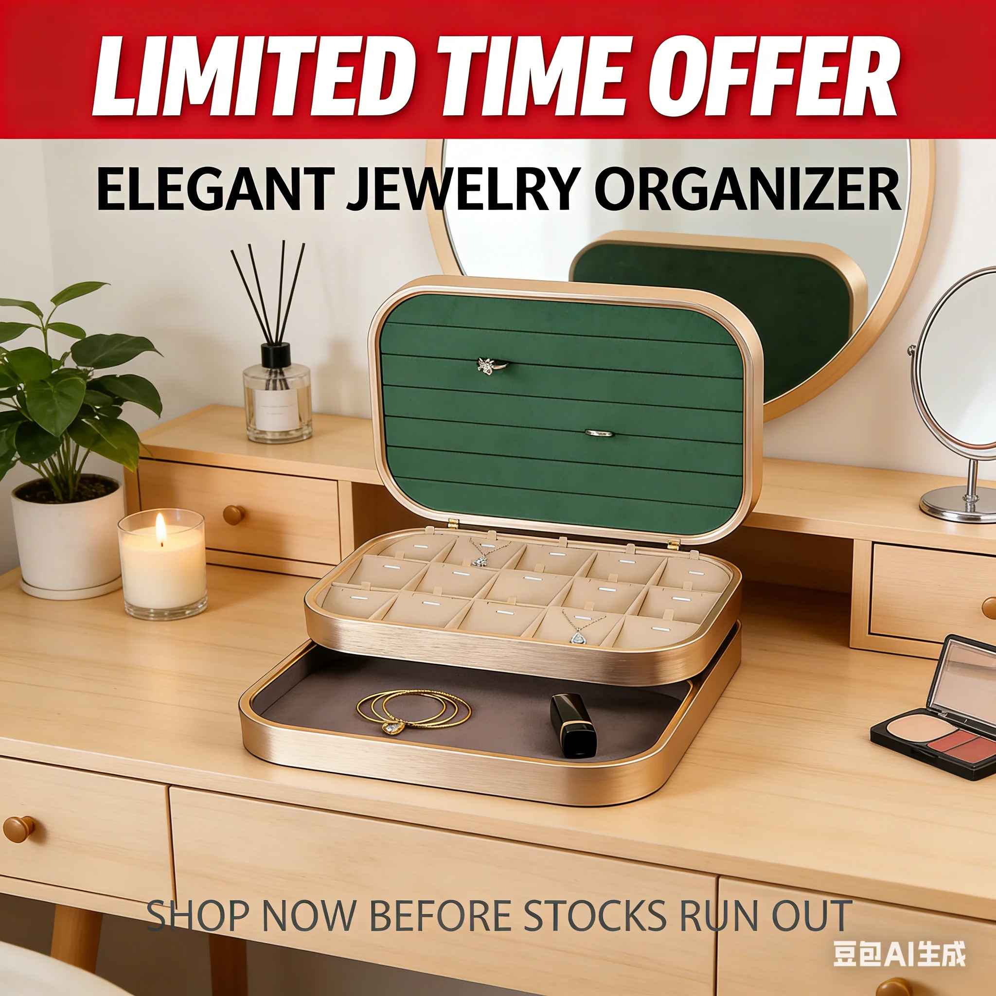 Jewelry Tray Premium Organizer for Rings, Earrings & Bracelets, Elegant Metal Velvet Ring Tray Box for Jewelry Display & Storage
Jewelry Tray Premium Organizer for Rings, Earrings & Bracelets, Elegant Metal Velvet Ring Tray Box for Jewelry Display & Storage