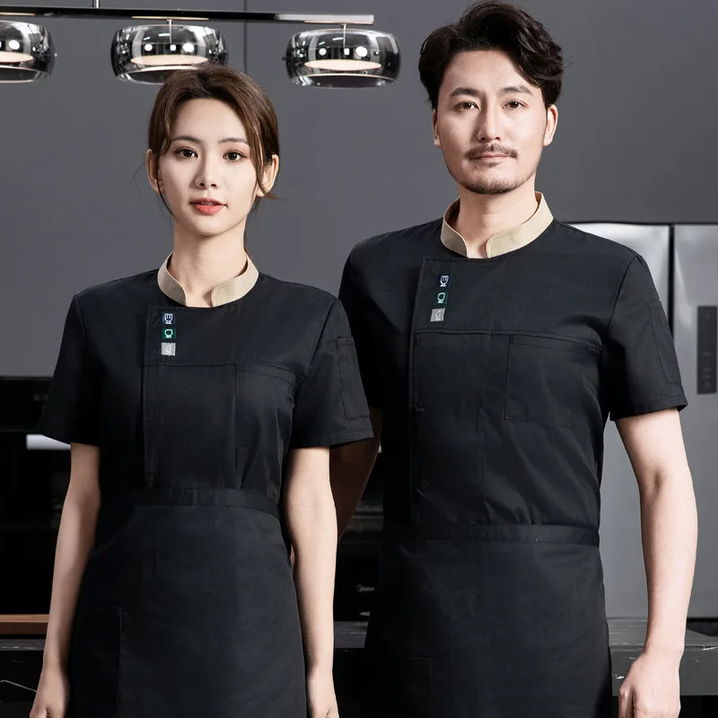 Summer Hotel Chef Uniform Short Sleeve Restaurant Catering Back Kitchen Waiter Top with Printed EmbroiderylogoColor Block Collar
Summer Hotel Chef Uniform Short Sleeve Restaurant Catering Back Kitchen Waiter Top with Printed EmbroiderylogoColor Block Collar