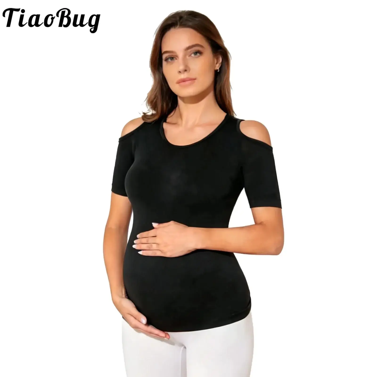 Women Maternity Cold-Shoulder Tops Lightweight Short Sleeves Stretchy Slim-Fit T-shirt Pregnancy Shirts for Casual Outing Daily
Women Maternity Cold-Shoulder Tops Lightweight Short Sleeves Stretchy Slim-Fit T-shirt Pregnancy Shirts for Casual Outing Daily