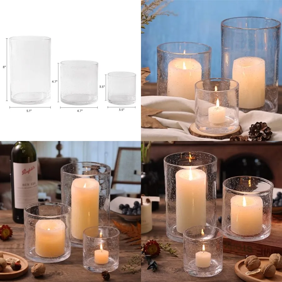 Hurricane Candle Holder Set of 3 Candle Holders for Pillar Candles, Seeded Bubbles Glass Candle Holder for table centerpiece, G
Hurricane Candle Holder Set of 3 Candle Holders for Pillar Candles, Seeded Bubbles Glass Candle Holder for table centerpiece, G