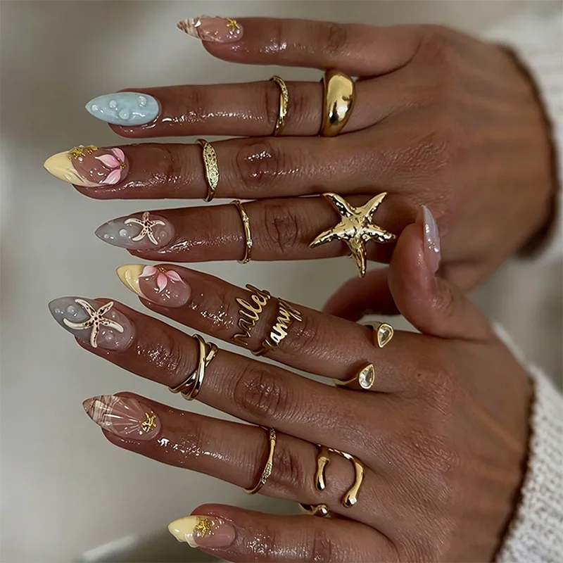 Wear Armor Short Almond Nail Art Summer Vacation 3D Starfish Shell Petal Wear Armor
Wear Armor Short Almond Nail Art Summer Vacation 3D Starfish Shell Petal Wear Armor