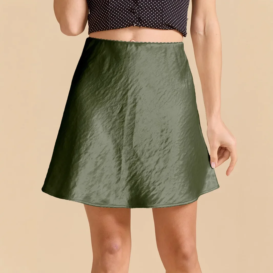 2025 Summer Women's Lace Satin Stretch Textured Mini Short Skirt Fashion Simple Design 
2025 Summer Women's Lace Satin Stretch Textured Mini Short Skirt Fashion Simple Design