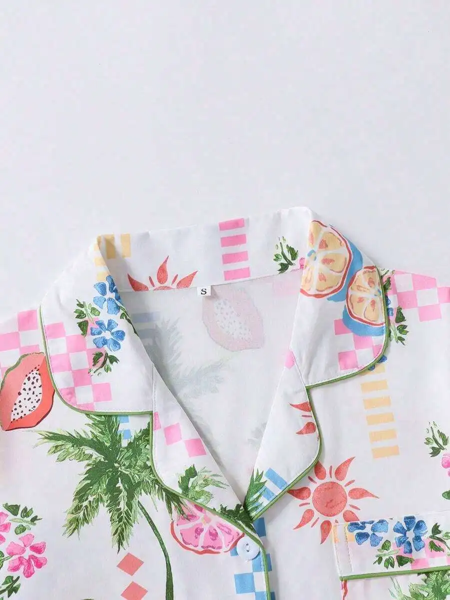 Women Floral Leaf Print Casual Button Pajama Set With Pocket Summer All Seasons
Women Floral Leaf Print Casual Button Pajama Set With Pocket Summer All Seasons