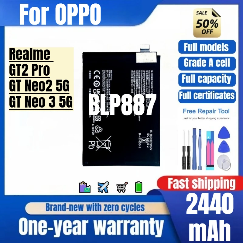 BLP887 for OPPO Realme GT2 Pro/GT Neo2 5G/GT Neo 3 5G Phone Battery High Quality High Capacity Replacement Bateria with Tools
BLP887 for OPPO Realme GT2 Pro/GT Neo2 5G/GT Neo 3 5G Phone Battery High Quality High Capacity Replacement Bateria with Tools