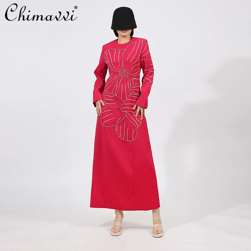French Fashion Elegant Temperament Lady's Dress Round Neck Long Sleeve Diamond Beaded High Waist Slim Evening Dress Women Autumn
French Fashion Elegant Temperament Lady's Dress Round Neck Long Sleeve Diamond Beaded High Waist Slim Evening Dress Women Autumn