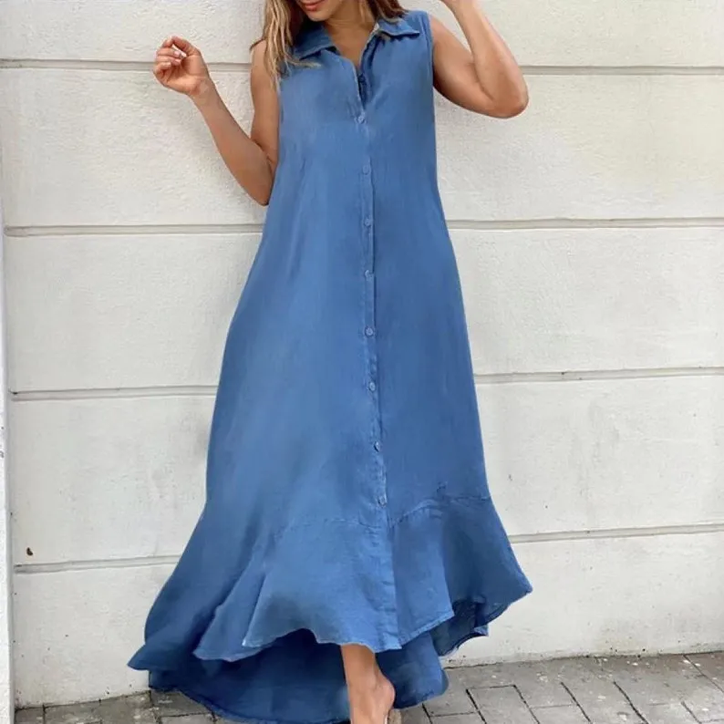 Fashion Lapel Shirt Dresses Women Solid Sleeveless Maxi Dress 2024 Summer Harajuku Loose Dress Oversized Vestidos Sexy Robes
Fashion Lapel Shirt Dresses Women Solid Sleeveless Maxi Dress 2024 Summer Harajuku Loose Dress Oversized Vestidos Sexy Robes