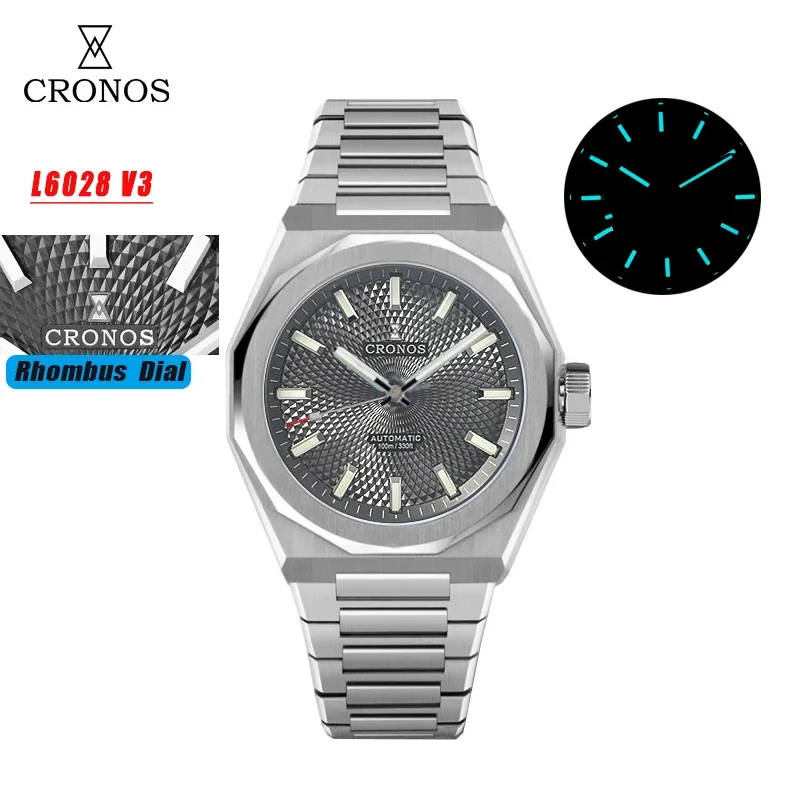 Cronos 2025 Rhombus/Perlage Dial Limited 39 мм PT5000 Прозрачная задняя крышка Мужские автоматические наручные часы 10ATM Lumious L6028 V3 
Cronos 2025 Rhombus/Perlage Dial Limited 39 мм PT5000 Прозрачная задняя крышка Мужские автоматические наручные часы 10ATM Lumious L6028 V3