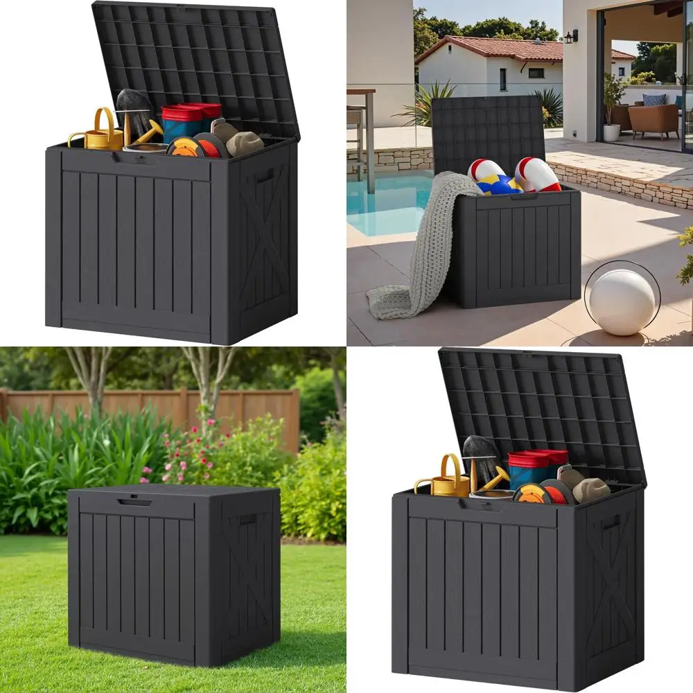 Waterproof Outdoor Storage Box, 42 Gallon Resin Deck Box with Side Handles, Lockable Bench for Patio Cushions and Garden Tools (
Waterproof Outdoor Storage Box, 42 Gallon Resin Deck Box with Side Handles, Lockable Bench for Patio Cushions and Garden Tools (