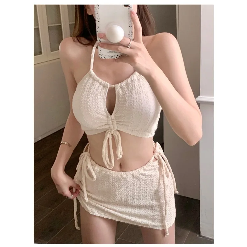 Sexy Fashion Ribbed Halter Bikinis Set Three Pieces Sets Drawstring Tie Swimsuit with Mini Skirt Swimwear Beach Wear Купальник
Sexy Fashion Ribbed Halter Bikinis Set Three Pieces Sets Drawstring Tie Swimsuit with Mini Skirt Swimwear Beach Wear Купальник
