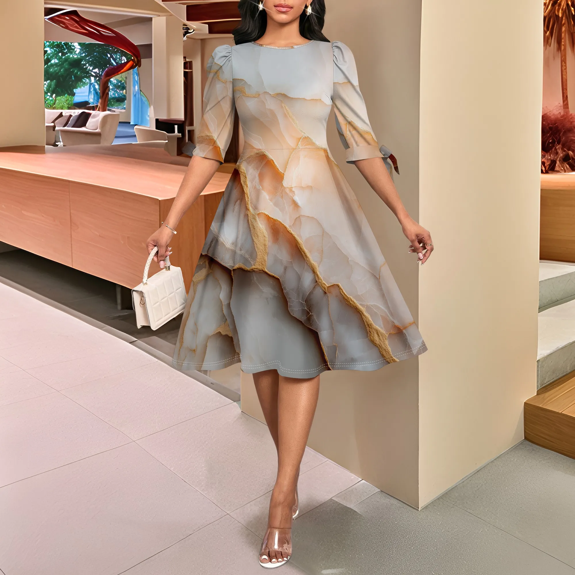 "Elegant Red Marble Print Dress XS-3XL – Puff Sleeve A-Line Dress for Parties, Special Events & Holiday Gatherings"
"Elegant Red Marble Print Dress XS-3XL – Puff Sleeve A-Line Dress for Parties, Special Events & Holiday Gatherings"