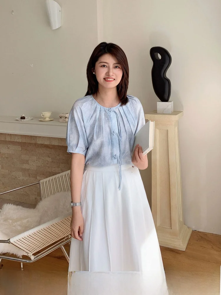 New Chinese Sle Blue Bubble Sve irt Women's Summer Top Zillal Dr Lake Design Casual Comfortable Loose Fit Blouse
New Chinese Sle Blue Bubble Sve irt Women's Summer Top Zillal Dr Lake Design Casual Comfortable Loose Fit Blouse
