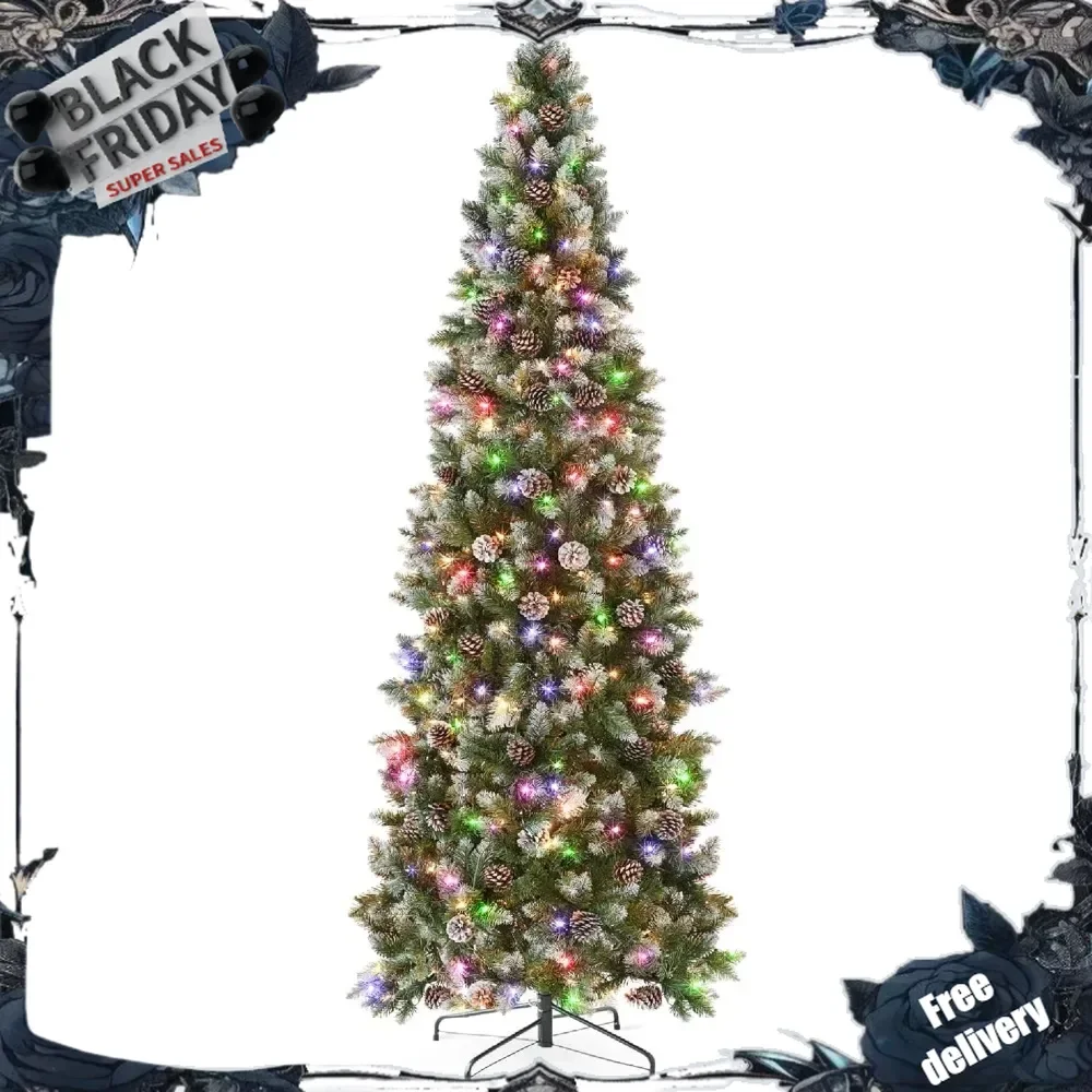 Pre-lit Pencil Christmas Tree, Partially Flocked & Frosted Slim Holiday Tree Decoration w/White & Multicolor 2-in-1 Lights
Pre-lit Pencil Christmas Tree, Partially Flocked & Frosted Slim Holiday Tree Decoration w/White & Multicolor 2-in-1 Lights