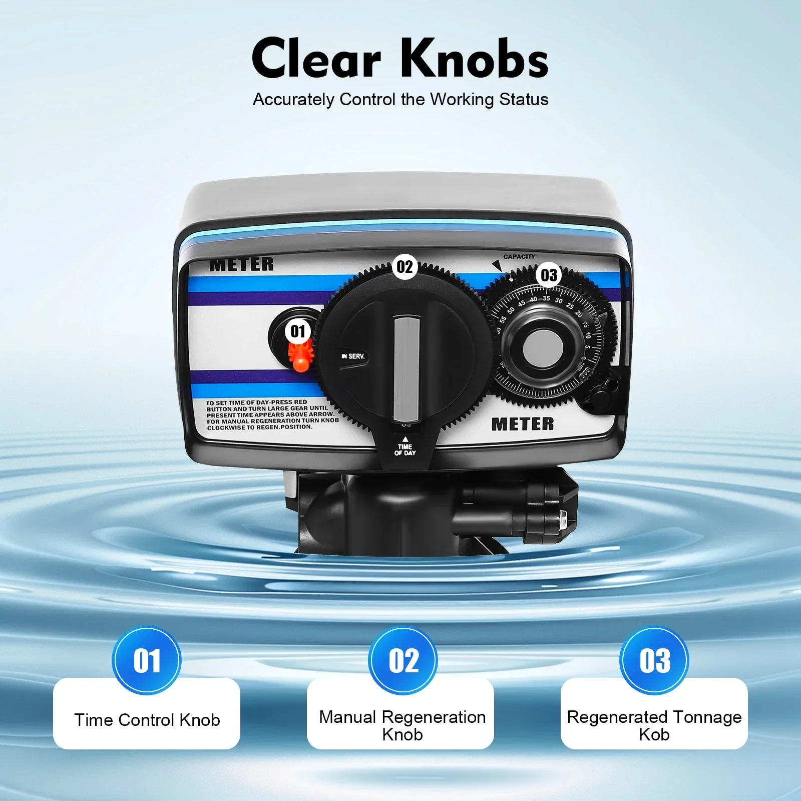 Digital Water Softener Control Valve 5600SM Flow Type, Automatic Timer Control Valve, Top-Mount for Whole House, 110V 3W 0.6Mpa
Digital Water Softener Control Valve 5600SM Flow Type, Automatic Timer Control Valve, Top-Mount for Whole House, 110V 3W 0.6Mpa