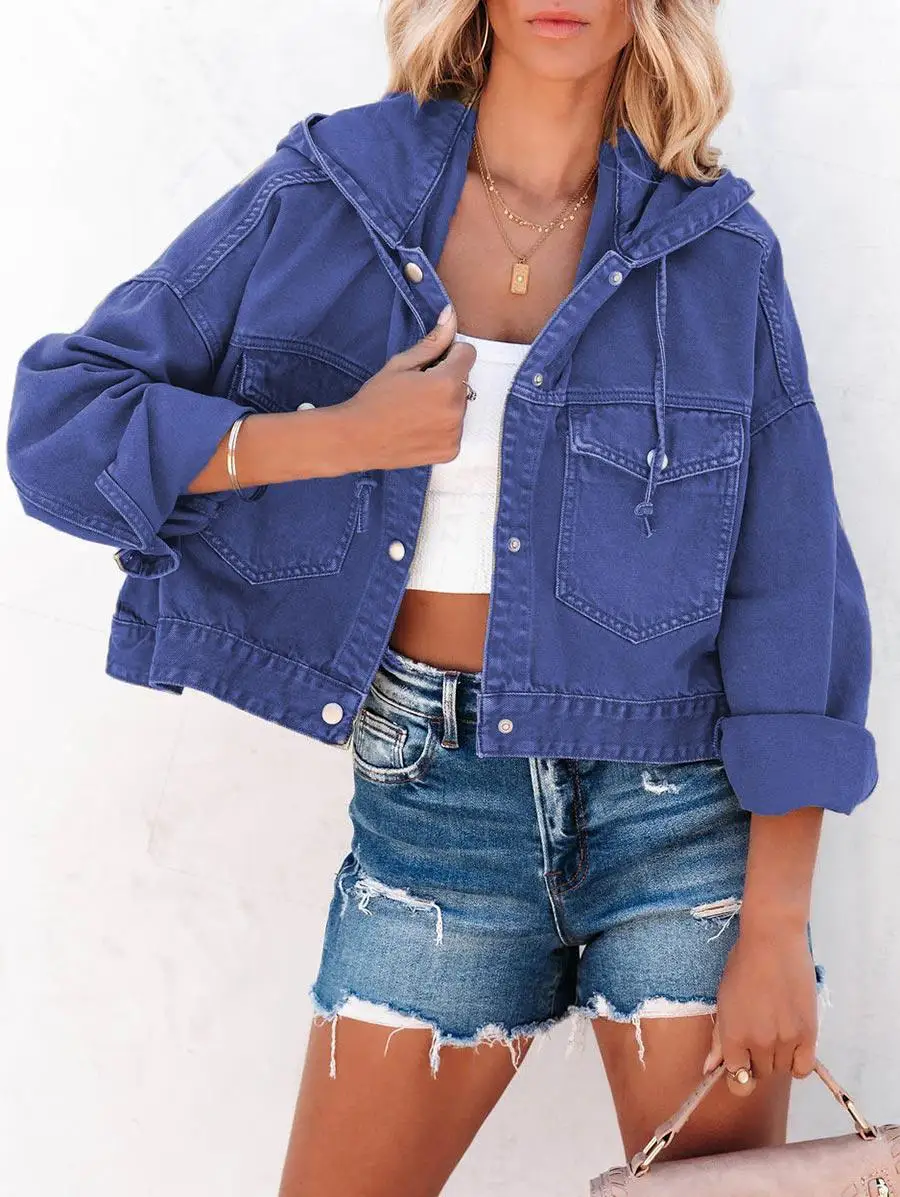 ZAFUL Women's Daily Casual Streetwear Solid Color Hooded Drop Shoulder Pocket Denim Jacket
ZAFUL Women's Daily Casual Streetwear Solid Color Hooded Drop Shoulder Pocket Denim Jacket