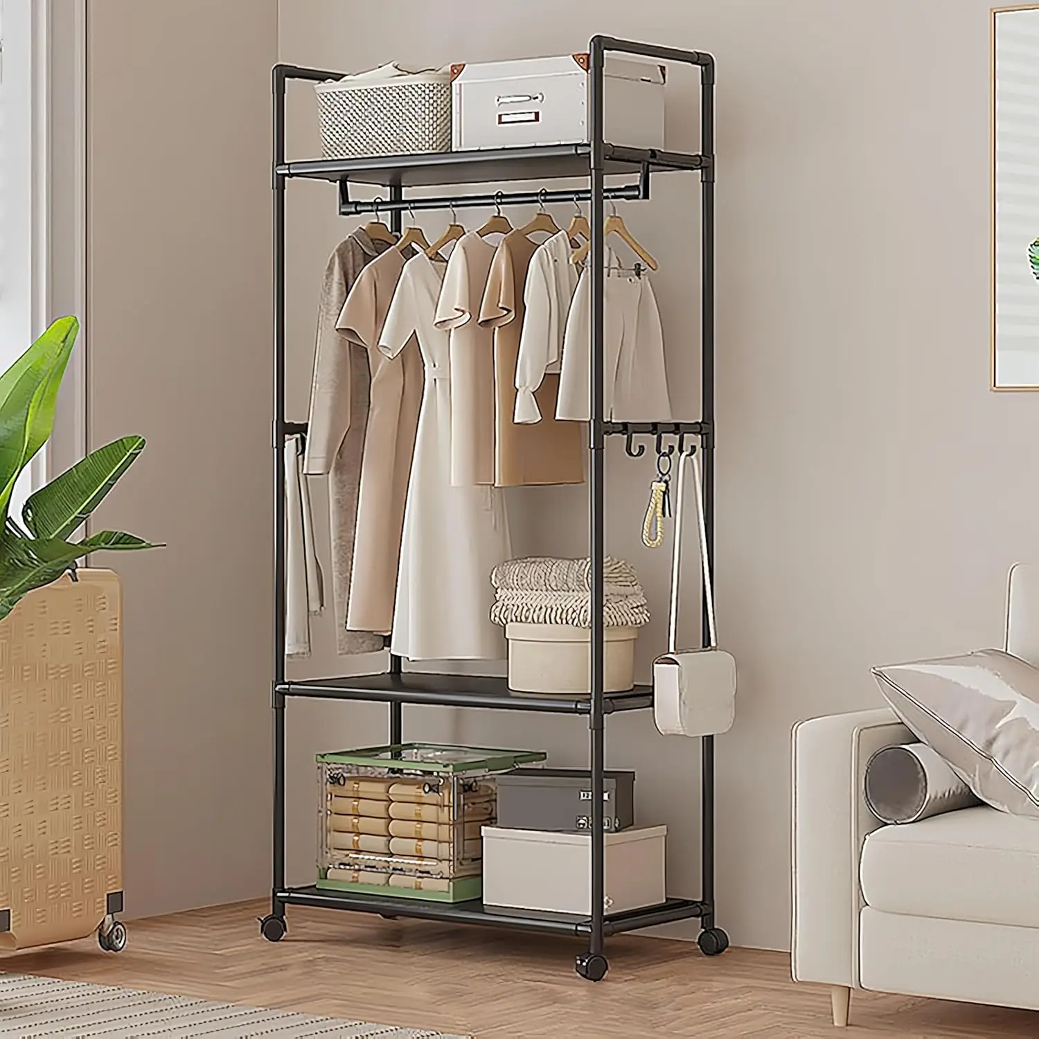 Rolling Garment Racks for Hanging Clothes Standing Clothes Rack with Wheels Clothes Rack With 6 Hooks For Clothes Holds Hats Sca
Rolling Garment Racks for Hanging Clothes Standing Clothes Rack with Wheels Clothes Rack With 6 Hooks For Clothes Holds Hats Sca
