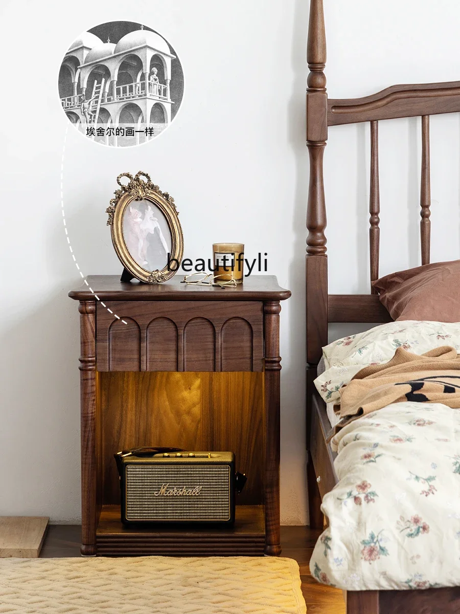 ss7304Retro Black Walnut Solid Wood Bedside Cabinet Nordic Storage Locker 
ss7304Retro Black Walnut Solid Wood Bedside Cabinet Nordic Storage Locker