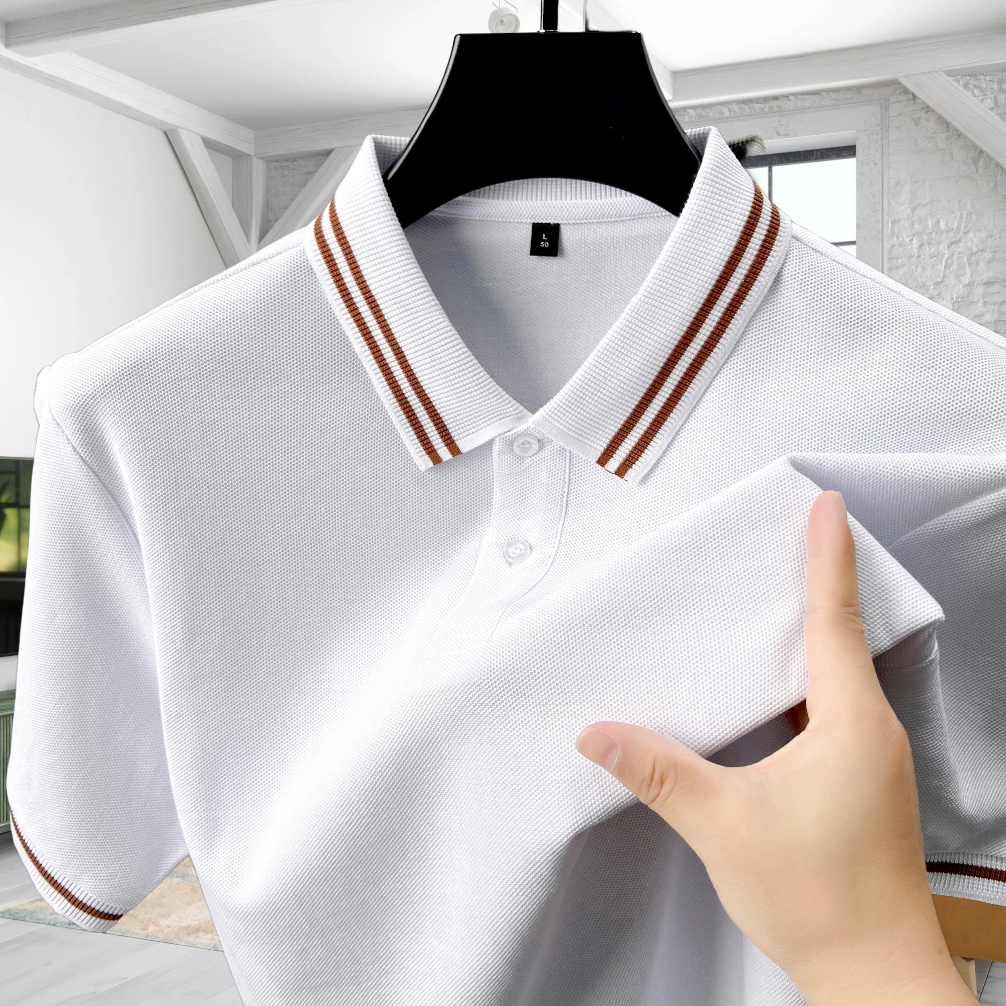 100% pure cotton summer new men's striped collar short sleeved business casual polo shirt commuting versatile high-quality top
100% pure cotton summer new men's striped collar short sleeved business casual polo shirt commuting versatile high-quality top