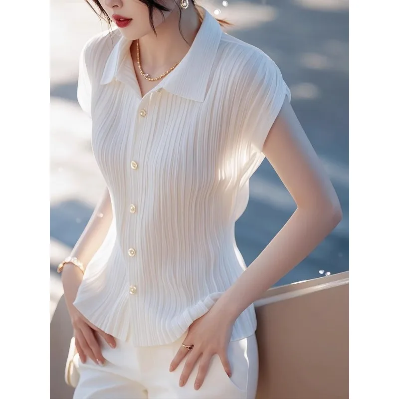 Elegant French Style White Collar Short Sleeve Blouse for Women's Summer Collection Exquisite and Stylish Lightweight Top
Elegant French Style White Collar Short Sleeve Blouse for Women's Summer Collection Exquisite and Stylish Lightweight Top