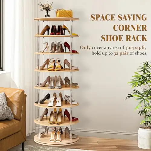 7-Level Circular Acrylic And Wood Shoe Organizer With Full 360° Rotation, Compact Corner Tower For Closet, Entryway, Bedroom
7-Level Circular Acrylic And Wood Shoe Organizer With Full 360° Rotation, Compact Corner Tower For Closet, Entryway, Bedroom
