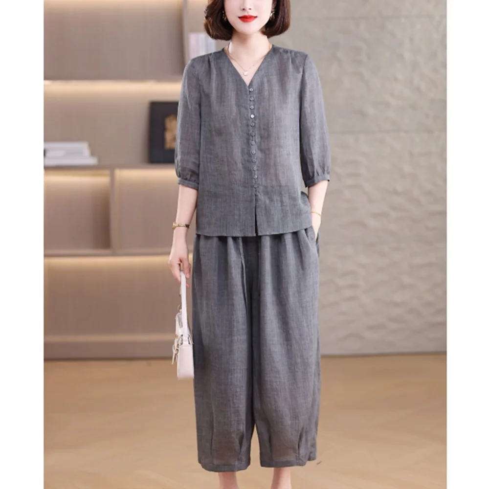 plus Size Women's Cotton Linen Set Summer New Style Thin Wide Leg Pants Loose Top Two Piece Set Breathable Long Sleeve V Neck
plus Size Women's Cotton Linen Set Summer New Style Thin Wide Leg Pants Loose Top Two Piece Set Breathable Long Sleeve V Neck