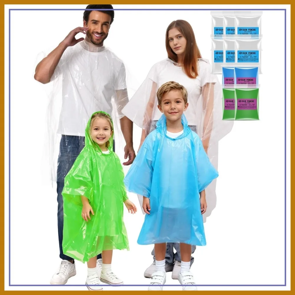 Disposable Rain Poncho Family 10 Pack with Hood - 2X-Thicker for Theme Parks, Travel & Outdoors
Disposable Rain Poncho Family 10 Pack with Hood - 2X-Thicker for Theme Parks, Travel & Outdoors