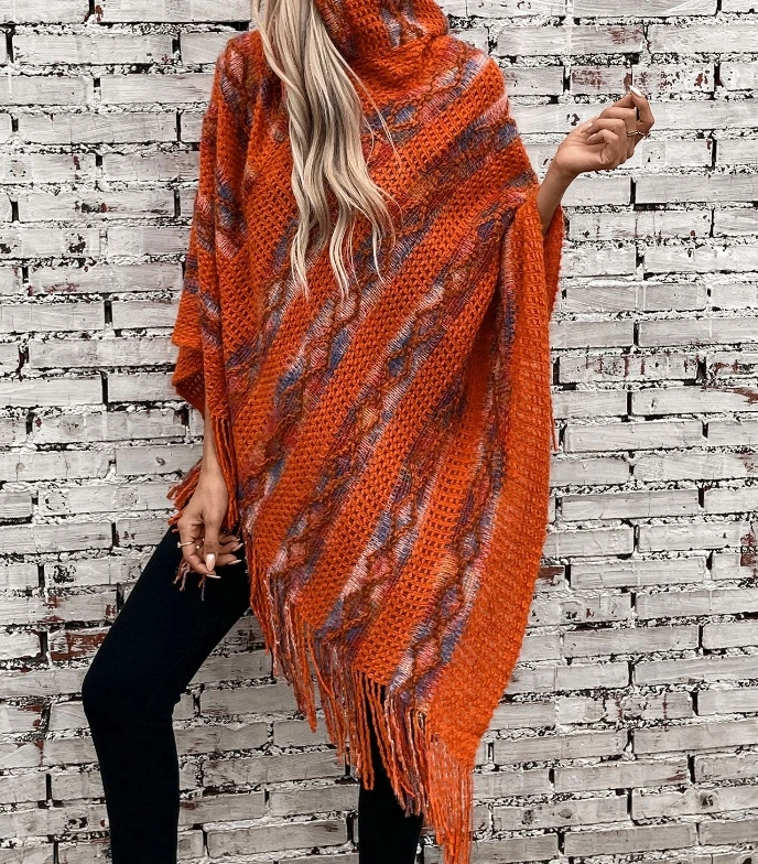 Women's Elegant Cardigan 2024 Autumn Winter Latest Colorful Striped Hooded Knitted Tassel Cape Shawl Loose Pullover Sweater Coat
Women's Elegant Cardigan 2024 Autumn Winter Latest Colorful Striped Hooded Knitted Tassel Cape Shawl Loose Pullover Sweater Coat