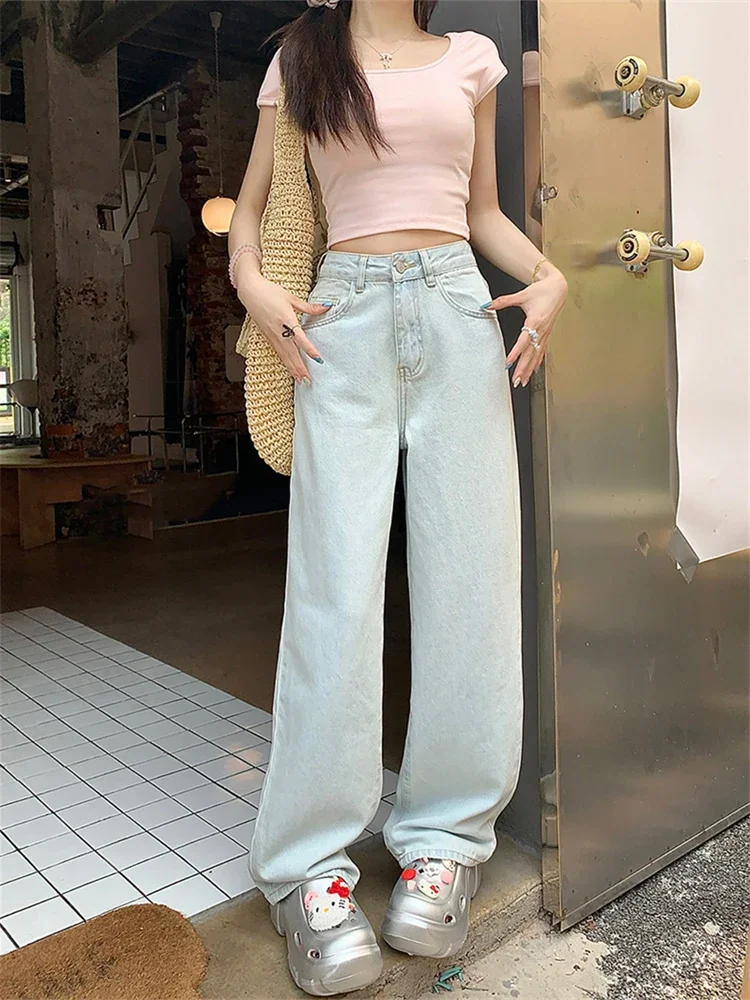Young Girl Straight Bottoms Vintage Casual Trousers Female Wide Leg Pants Women's Pink Bow Embroidered Light Blue Thin Jeans
Young Girl Straight Bottoms Vintage Casual Trousers Female Wide Leg Pants Women's Pink Bow Embroidered Light Blue Thin Jeans