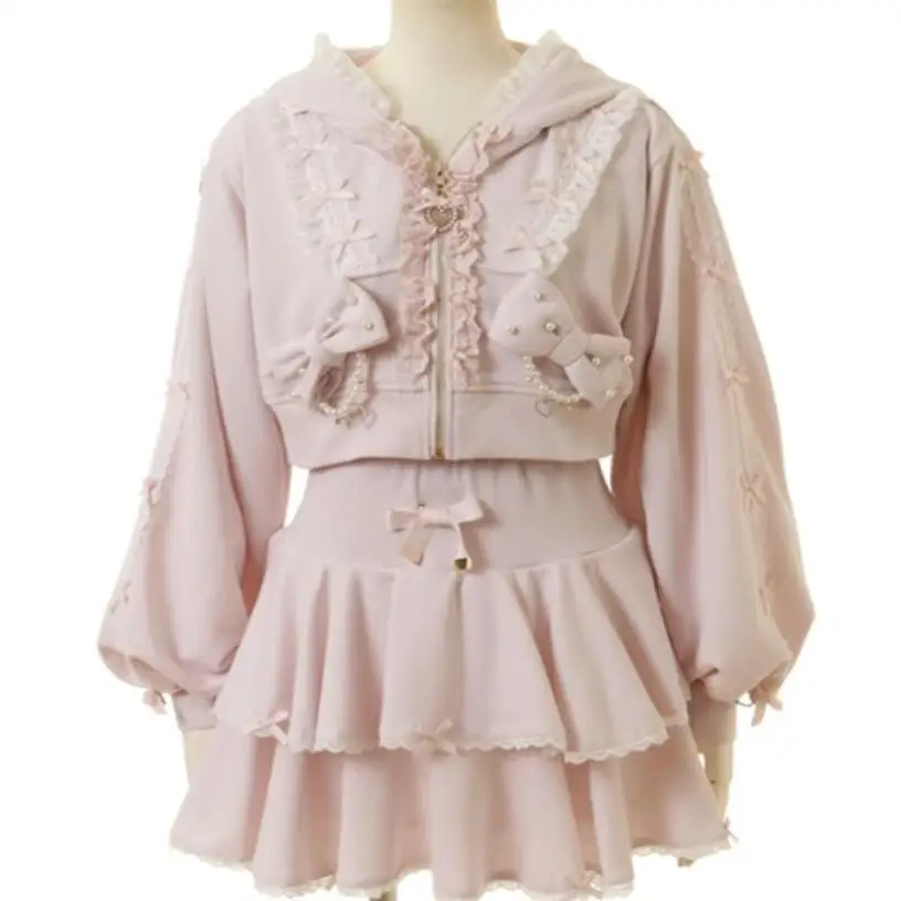 Skirt Outfits Japanese Lolita Sweet Girl Mine Hooded Bow Two Piece Set Short Hooded Sweatshirt High Waist A-line Skirt Outfits
Skirt Outfits Japanese Lolita Sweet Girl Mine Hooded Bow Two Piece Set Short Hooded Sweatshirt High Waist A-line Skirt Outfits