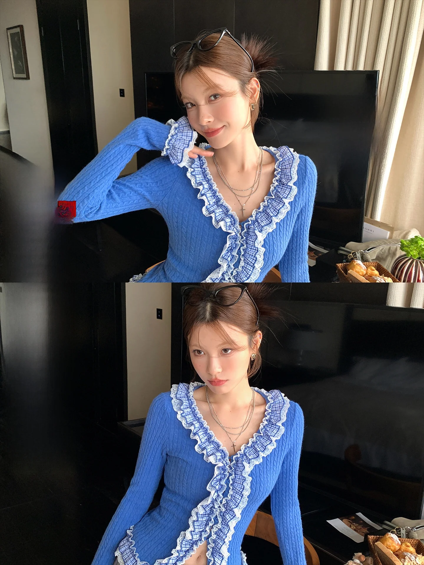 Женский повседневный кардиган LIONE Focus Sweetheart: модный, в клетку, с оборками, вязаный, удлиненный, свободного кроя, приталенный, с открытыми рукавами
Женский повседневный кардиган LIONE Focus Sweetheart: модный, в клетку, с оборками, вязаный, удлиненный, свободного кроя, приталенный, с открытыми рукавами