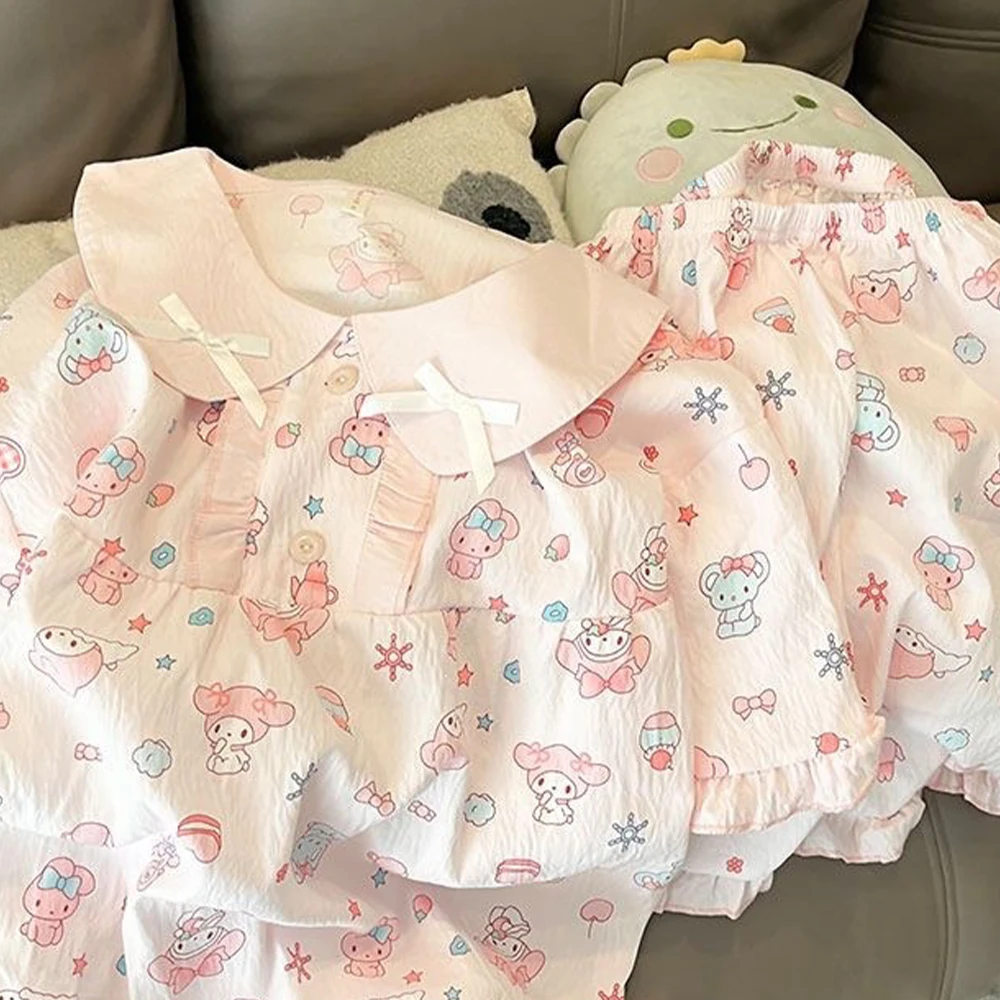 New 2Pcs Sanrio My Melody Women's Pajama Set Cute Doll Collar Short Sleeved Pajama Soft Sweet Canbe Worn At Home or Outdoors
New 2Pcs Sanrio My Melody Women's Pajama Set Cute Doll Collar Short Sleeved Pajama Soft Sweet Canbe Worn At Home or Outdoors