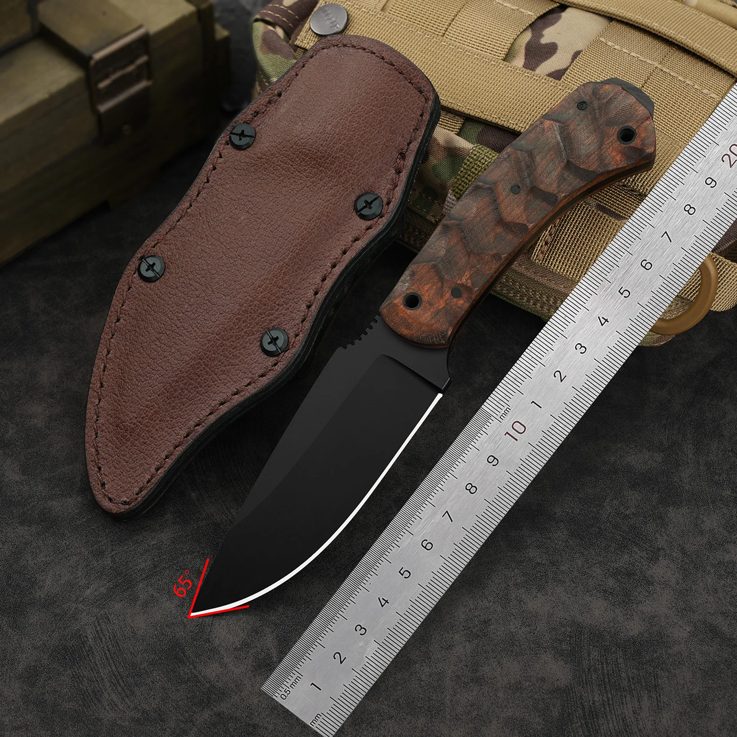 High quality 80crv2 steel fixed blade, outdoor camping knife, outdoor survival tool, high hardness integrated keel with sheath e
High quality 80crv2 steel fixed blade, outdoor camping knife, outdoor survival tool, high hardness integrated keel with sheath e