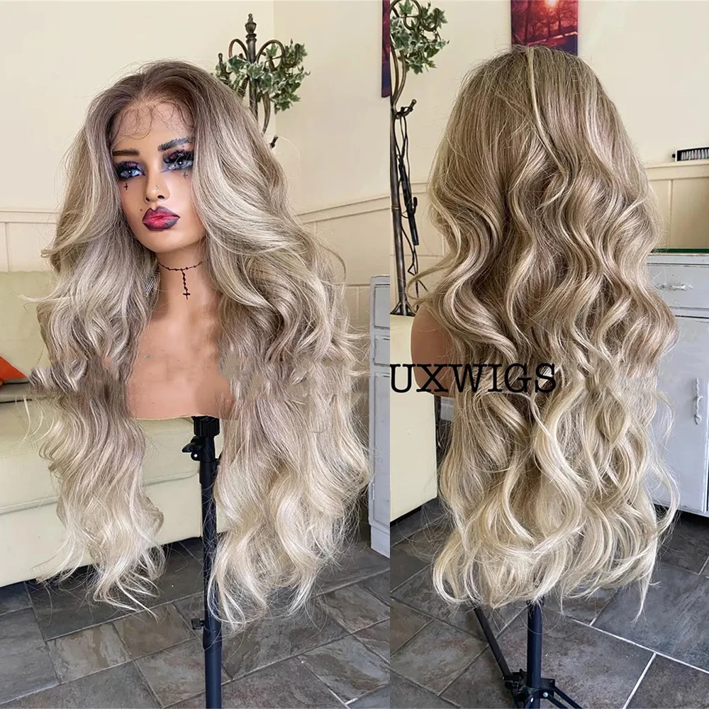 Thick Long Blonde Lace Front Wig Light Brown Ombré Roots Balayage Blonde Synthetic Wig for Women High Heat Fibre Realistic Look 
Thick Long Blonde Lace Front Wig Light Brown Ombré Roots Balayage Blonde Synthetic Wig for Women High Heat Fibre Realistic Look