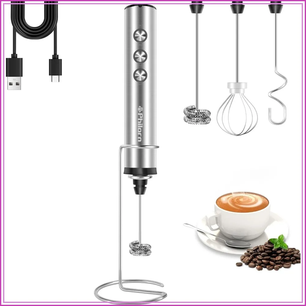 Rechargeable Milk Frother with Stand, 3 Speeds 3 Heads, Handheld Electric Stirrer for Latte Cappuccino Matcha Almond Milk
Rechargeable Milk Frother with Stand, 3 Speeds 3 Heads, Handheld Electric Stirrer for Latte Cappuccino Matcha Almond Milk