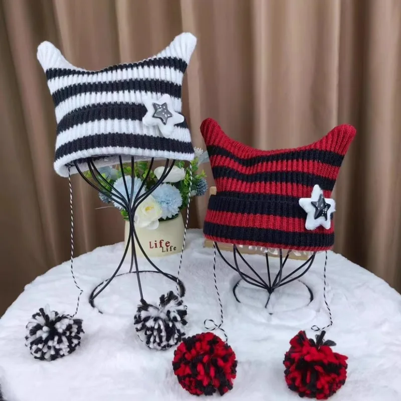 Y2K Japanese Harajuku Beanie Hat for Women Girls Punk Cat Ear Hat Autumn and Winter Warm Pentagram Striped Knitted Wool Cap
Y2K Japanese Harajuku Beanie Hat for Women Girls Punk Cat Ear Hat Autumn and Winter Warm Pentagram Striped Knitted Wool Cap