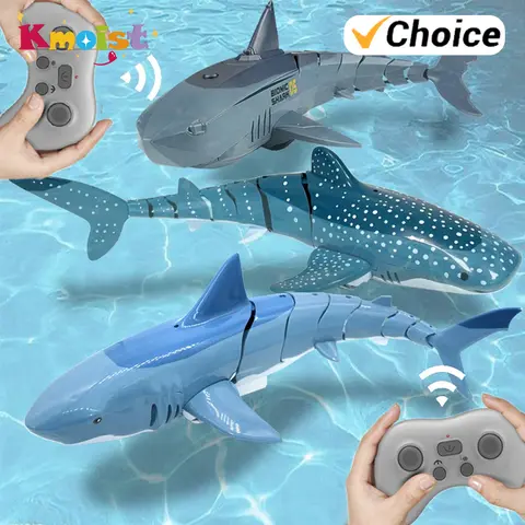 RC Shark 2.4G Simulation Remote Control Boat with Lights Submarine Fish Electric Toy Upgrade Spray WaterToys for Boys Kids Gifts