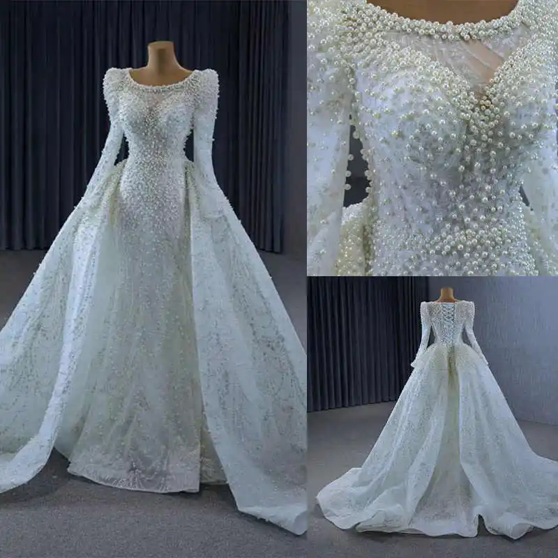 Elegant A Line Women Wedding Dress Jewel Neck Long Sleeves Bridal Gowns Sequins Pearls Detachable Train Dress Custom vestidos
Elegant A Line Women Wedding Dress Jewel Neck Long Sleeves Bridal Gowns Sequins Pearls Detachable Train Dress Custom vestidos