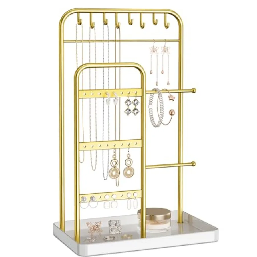 Jewelry Holder Stand: Jewelry Display for Necklace, Bracelet, Earring, Ring, White and Gold
Jewelry Holder Stand: Jewelry Display for Necklace, Bracelet, Earring, Ring, White and Gold