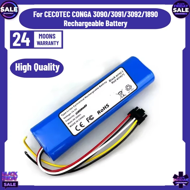 14.4V Sweeper Battery 18650 Li-ion Battery Compatible with CECOTEC CONGA 3090/3091/3092/1890 Rechargeable Battery
14.4V Sweeper Battery 18650 Li-ion Battery Compatible with CECOTEC CONGA 3090/3091/3092/1890 Rechargeable Battery