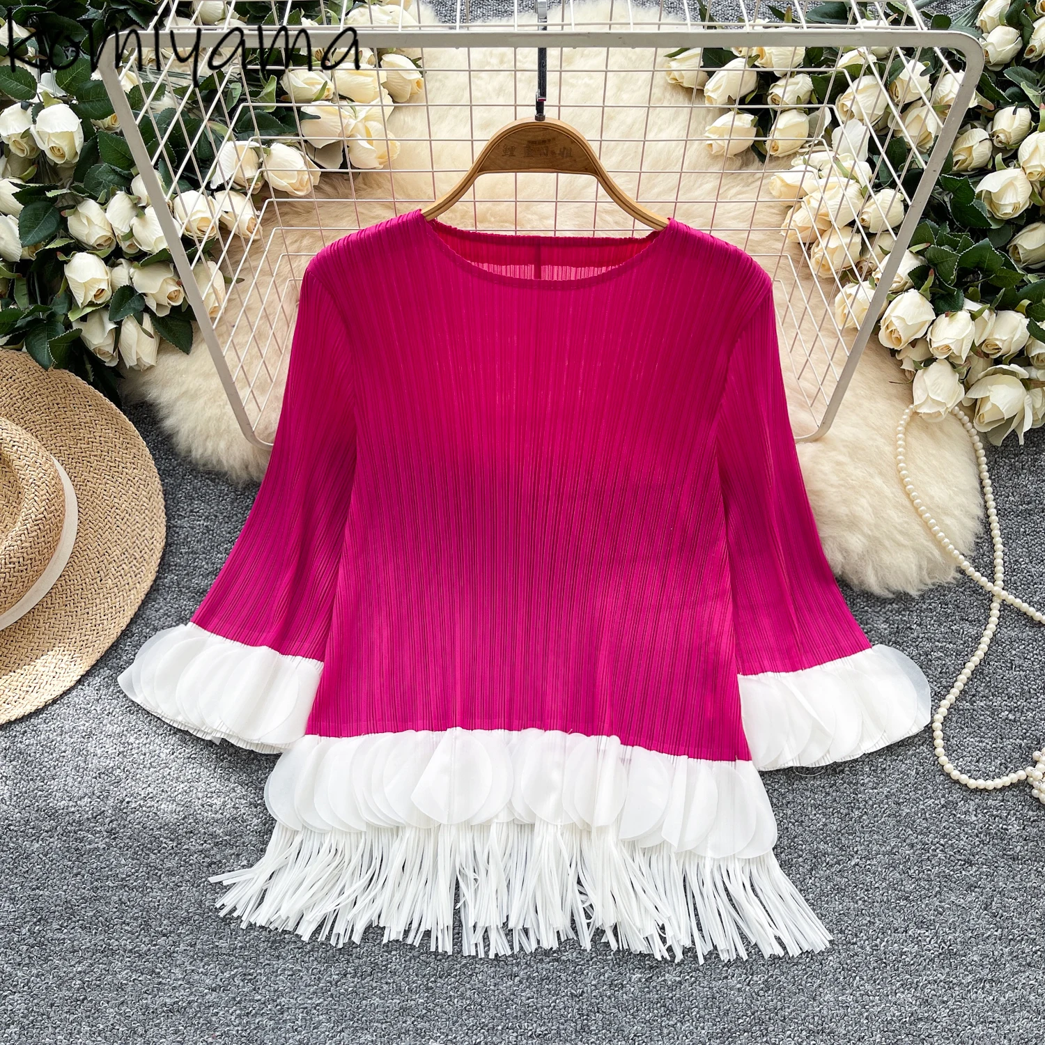 Hit Color Pleated Tassel Ropa De Mujer Three Quarter Sleeve T Shirts Loose Roupas Autumn New Clothes O-neck Woman 2025 Tops
Hit Color Pleated Tassel Ropa De Mujer Three Quarter Sleeve T Shirts Loose Roupas Autumn New Clothes O-neck Woman 2025 Tops