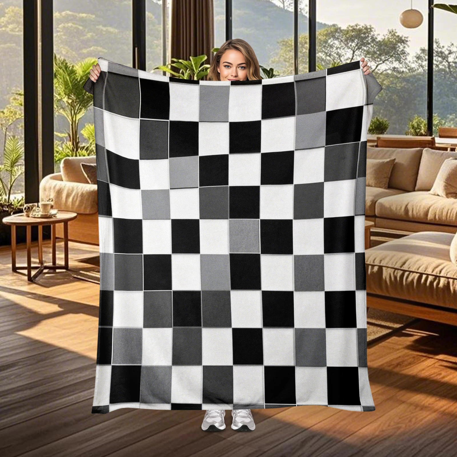Stylish Black, White And Gray Checkered Blanket, Combining Modern Design With Classic Elements
Stylish Black, White And Gray Checkered Blanket, Combining Modern Design With Classic Elements