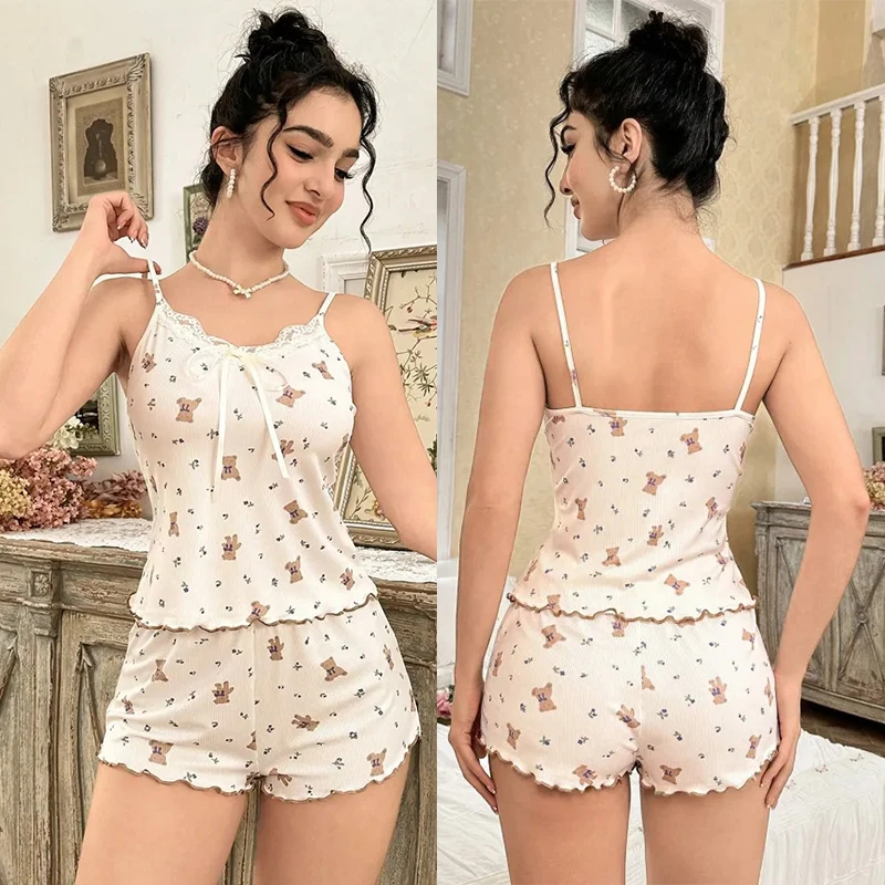 Sexy Bear Cartoon Lace Sleepwear Set Women's Summer New Style Sweet Home Clothes V-neck Sleeveless Comfortable Underwear
Sexy Bear Cartoon Lace Sleepwear Set Women's Summer New Style Sweet Home Clothes V-neck Sleeveless Comfortable Underwear