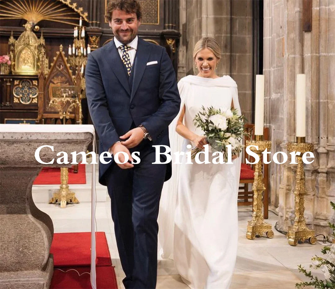 2023 Open Back with Cape Elegant Bride Dresses Ivory Wedding Dress Boat Neck Ruched Sheath Evening Dress Ivory Bridal Gown
2023 Open Back with Cape Elegant Bride Dresses Ivory Wedding Dress Boat Neck Ruched Sheath Evening Dress Ivory Bridal Gown
