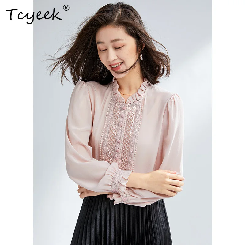 Tcyeek, элегантная рубашка из 100% натурального шелка, женская кружевная рубашка с пышными рукавами, универсальная французская блузка для поездок на работу, весна 2024, T43525QC
Tcyeek, элегантная рубашка из 100% натурального шелка, женская кружевная рубашка с пышными рукавами, универсальная французская блузка для поездок на работу, весна 2024, T43525QC
