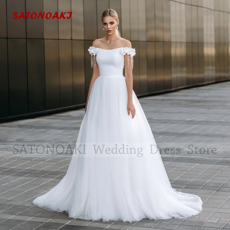 Elegant Simple Off the Shoulder Satin Wedding Dresses for Women A-Line Sweep Train Backless Flowers Bridal Gown Vestido De Novia
Elegant Simple Off the Shoulder Satin Wedding Dresses for Women A-Line Sweep Train Backless Flowers Bridal Gown Vestido De Novia