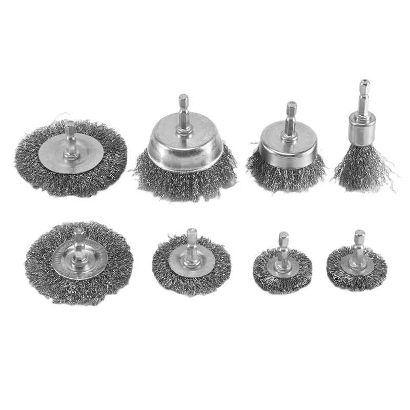 A45M-8 Pieces Wire Brush Wheel Cup Brush Set 1/4Inch Hex Coarse Crimped Carbon Steel Wire Wheel For Rust Removal 
A45M-8 Pieces Wire Brush Wheel Cup Brush Set 1/4Inch Hex Coarse Crimped Carbon Steel Wire Wheel For Rust Removal