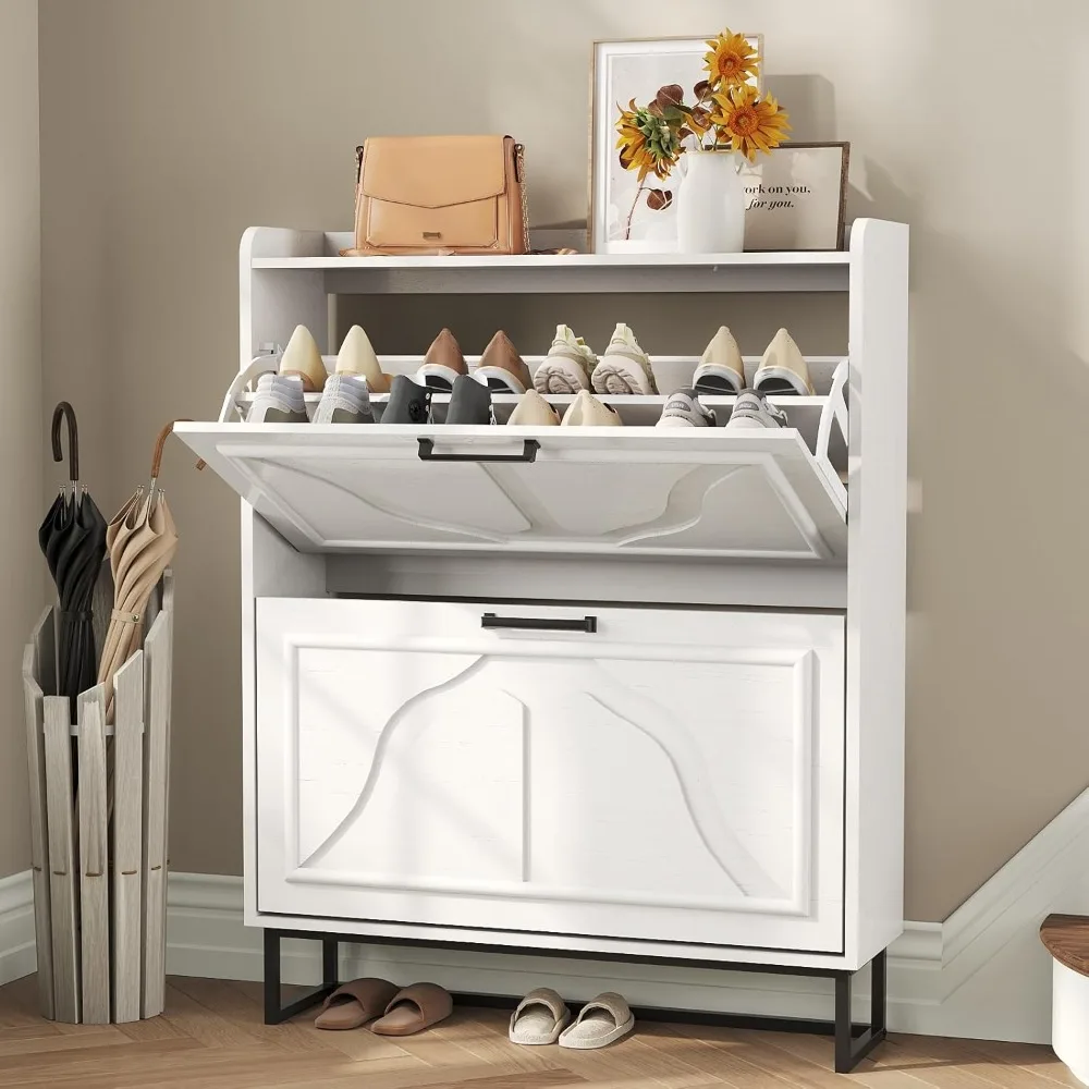Shoe Storage Cabinet with 2 Flip Drawers, Farmhouse Narrow Entryway Organizer with Adjustable Shelf, Slim Entrance Shoe Cabinet
Shoe Storage Cabinet with 2 Flip Drawers, Farmhouse Narrow Entryway Organizer with Adjustable Shelf, Slim Entrance Shoe Cabinet