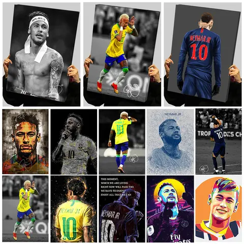 Póster con impresiones de fútbol de Neymar Jr., pintura en lienzo personalizada, arte de pared, decoración Interior, pinturas decorativas estéticas, decoración del hogar