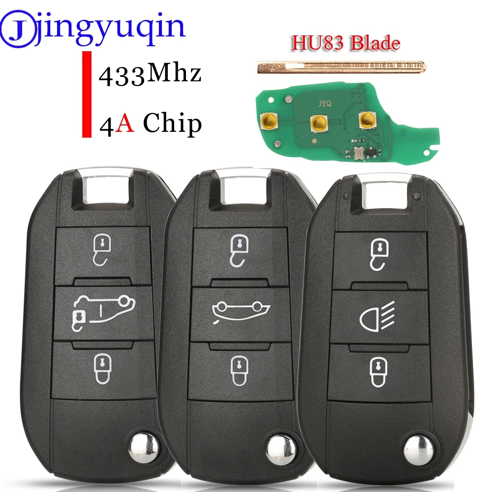 Jingyuqin Filp Folding Remote Car Key FoB 4A Chip 433.92MHZ FSK For Peugeot 208 2008 308 508 Citroen C3 C4 C5 Uncut HU83 Blade
Jingyuqin Filp Folding Remote Car Key FoB 4A Chip 433.92MHZ FSK For Peugeot 208 2008 308 508 Citroen C3 C4 C5 Uncut HU83 Blade