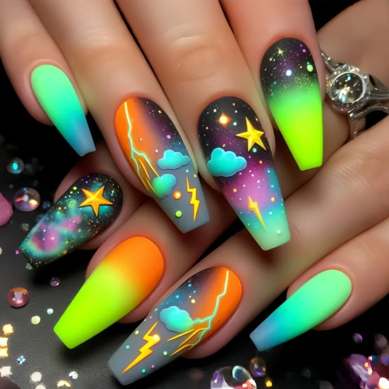 24 Pcs Long Press on Nails with Glue Lightning Clouds False Nails Woman Spring Glued Nail Tips Ready-made Artificial Nails 2025
24 Pcs Long Press on Nails with Glue Lightning Clouds False Nails Woman Spring Glued Nail Tips Ready-made Artificial Nails 2025